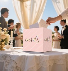 Iridescent Light Pink Card Box for Party 9 x 9 Inch Gift Card Box Holder for …