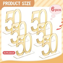 Threehoney 6 Pcs Mirror Gold 50th Birthday Decorations for Men and Women