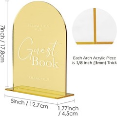 Gold Acrylic Wedding Guest Book Sign W/ Base Rustic Table Decor 5×7 inches New