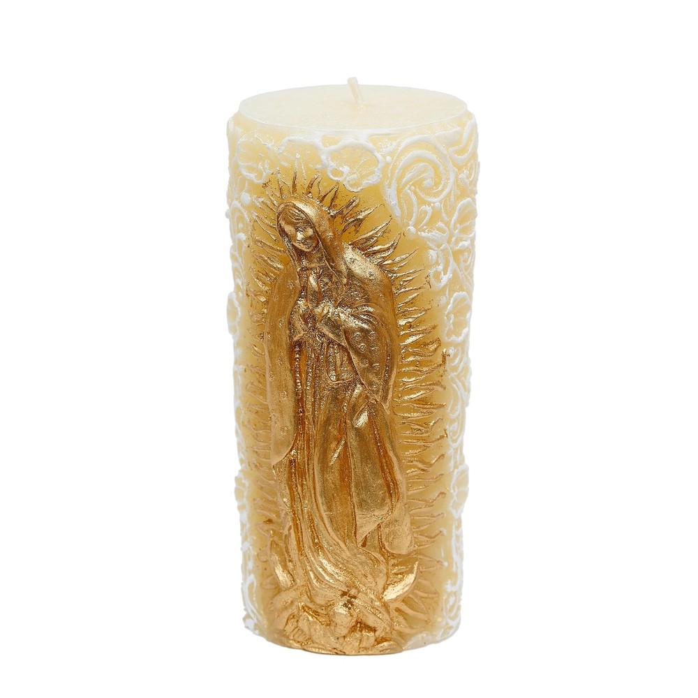 Virgen De Guadalupe Candle Religious Protects Family White Golden Decor 1 PCS