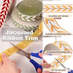 Leaf Pattern Jacquard Ribbon Trim, 1.2»× 10 Yard Polyester Jacquard, Orange