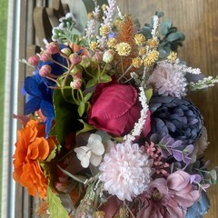 Bridal Wedding Bouquet Budget Friendly Handmade Faux Florals Purple Blue Orange
