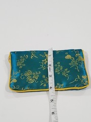 xLg 4×6.5″ Blue-Green gold Flower Chinese Fabric Jewelry Charm Zipper Pouch Euc