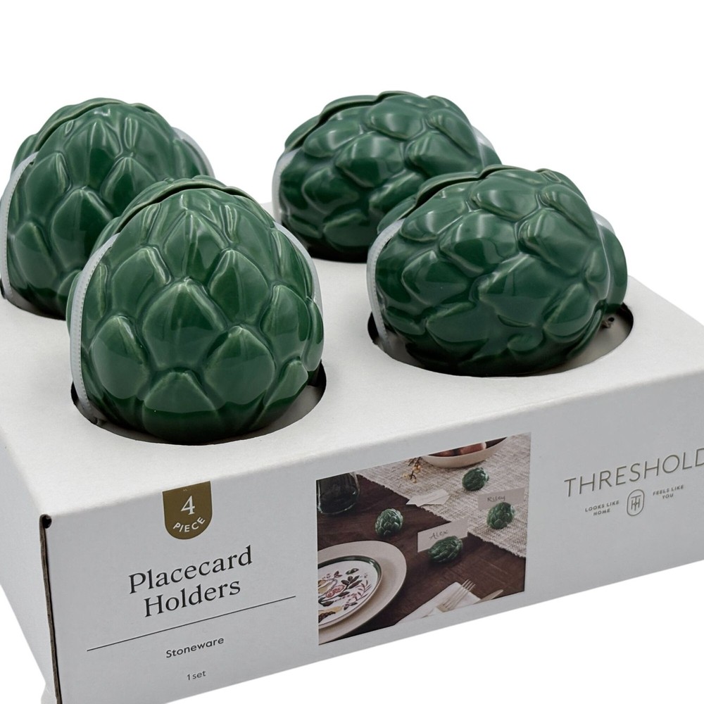 Threshold Green Artichoke Placecard Holders 4-Pack Stoneware Hosting Table Décor