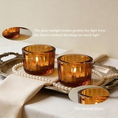Tea Light Candle Holders Set of 12, 5cm x 3.5cm Glass Tea Light Holders Amber