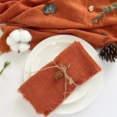 12.5″ Rustic Gauze Table Decor Placemat Napkin with Fringe