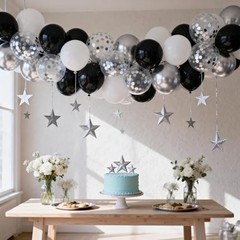 Black and Silver Balloons – 60pcs 12″ Black and White Black White Sliver