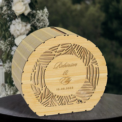 Personalised Laser Cut Wooden Wedding Card Wishing Box – Round