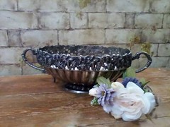 Silver Plate Centerpiece Bowl 18″ Pounded with Iron Cutout Rim, Made in India