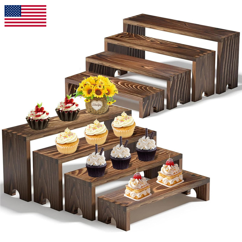 Yuzukyauy Large 2 Set Stackable Wooden Cupcake Stand Tiered Riser Display
