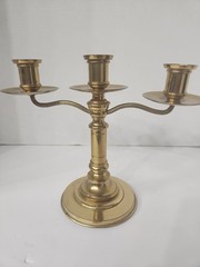 Vintage Taper Candle Holder Polish Brass Trio Wedding Home Decor (9″high×10″Long