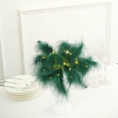 15″ HUNTER GREEN Feather DESK LAMP Decorative LED Light Table Centerpiece Party