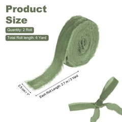 1 Inch Velvet Ribbon, 2 Roll Total 6 Yard Frayed Ribbon, Olive Green