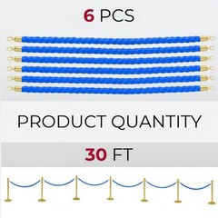 5FT Blue Braided Stanchion Rope Set – 6 Pack Thick Twisted VIP Ropes for S