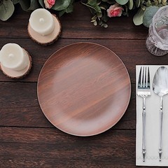 6 Brown 8″ Round Wood Grain Design Heavy Duty Plastic Plates Party Decorations