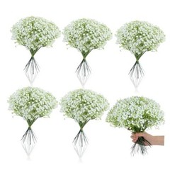 Grevosea 120 Pcs Baby Breath Artificial Flowers – White Green Gypsophila
