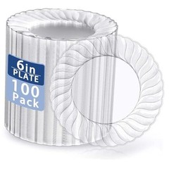 100 Pieces Clear Plastic Plates-6 Inch Plastic Dessert Plates 6 inch,100 Pack
