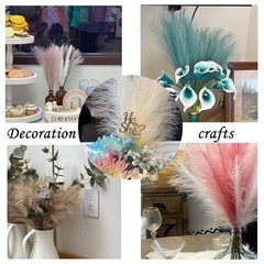 Faux Pampas Grass Decor 18-Inch Short 6 Stems Dried Flowers Peacock Teal Blue
