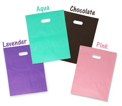 12×15″ 2.5 Mil, 4 Colors Frosted Plastic Merchandise Gift Bags Handles Combo!