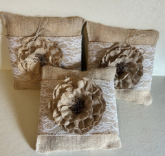 Small Burlap Pillow With Flower – Decor, Wedding, Country, Rustic, Ring Bearer