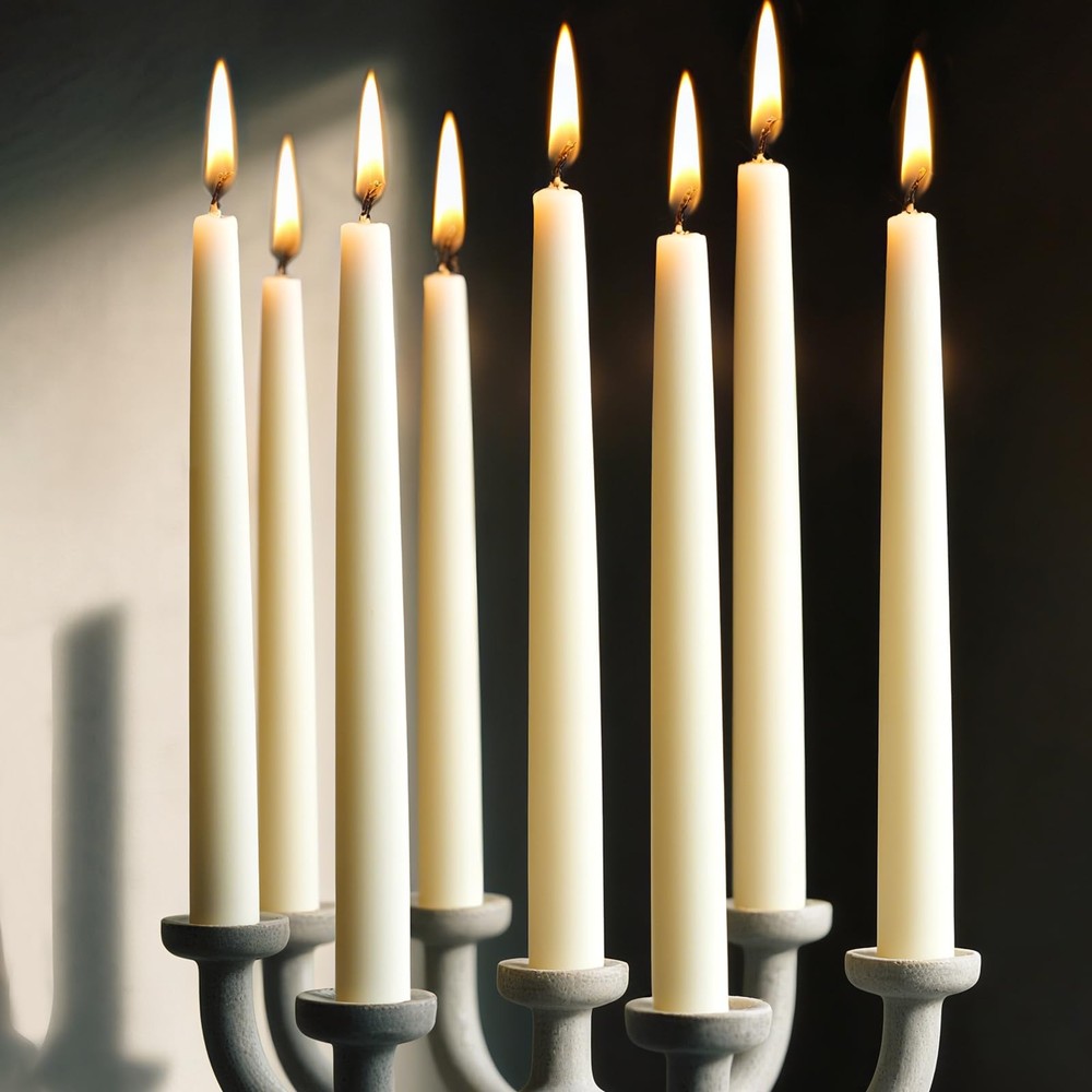 Beeswax Taper Candles White, 9 Inch Natural Long Candle 8 Pack, Cream