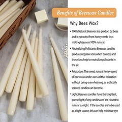 Beeswax Taper Candles White, 9 Inch Natural Long Candle 8 Pack, Cream