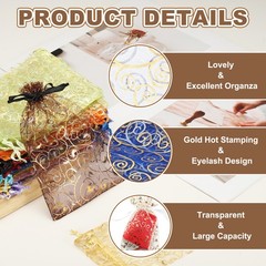 50Pcs Organza Bags 3.9×5.9 Inch Candy Bags Mesh Bag Jewelry Bag Blue-Gold