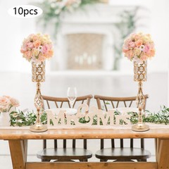 10pc 24″ Tall Gold Iron Crystal Beaded Vases Wedding Party Centerpieces Supplies