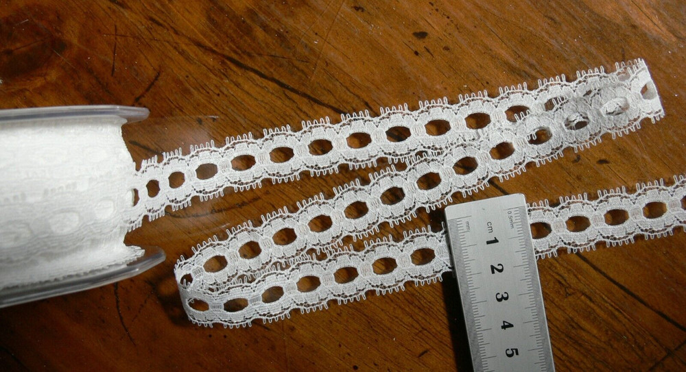 Poly Scalloped Sides IVORY 5 Metres 20mm Wide 5mm RIBBON Thread Insert Lace AR5