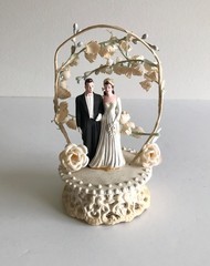 Vintage 1950s Wedding Cake Topper Bride Groom Floral Arch Mid Century