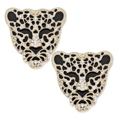 2PCS Leopard Head Animal Rhinestone Patch DIY Car Decorations, Alloy Gold