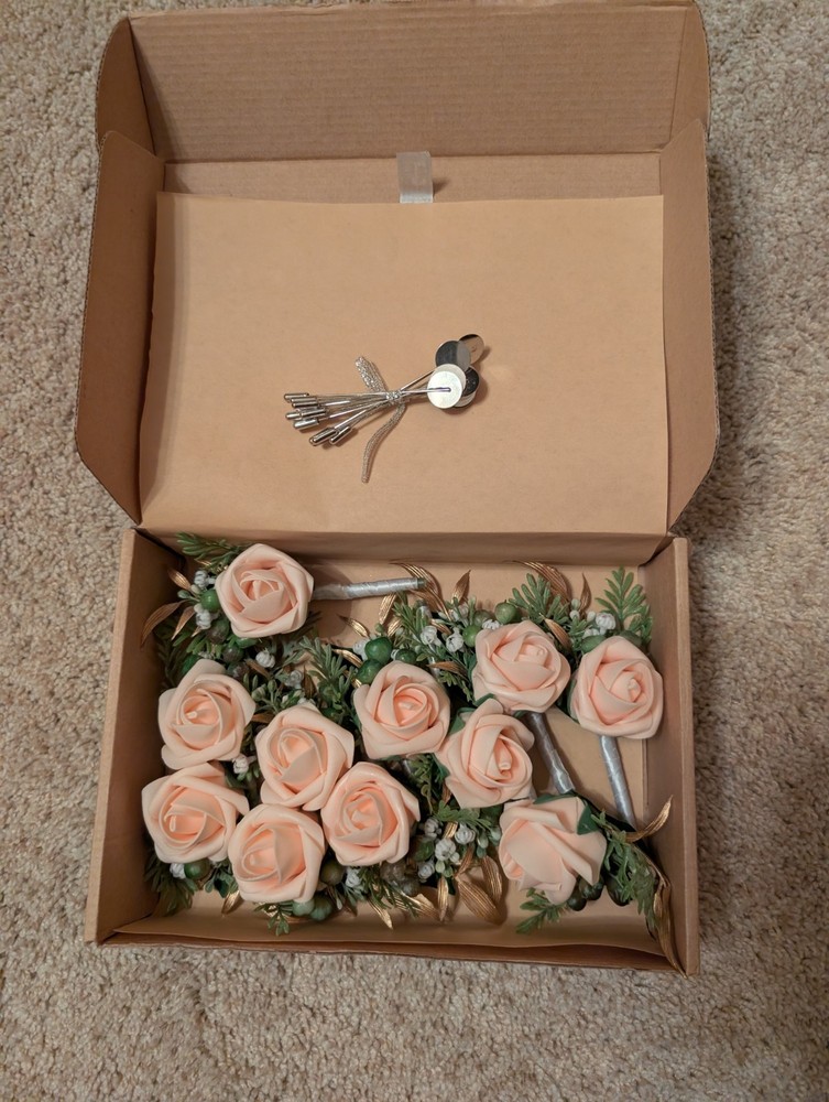 Ling’s Moment Artificial Pink Rose Wedding Bouquets w/ Greenery, 10 Pack