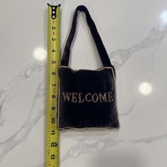 WELCOME/GO AWAY Honeymoon/Wedding gift Velvet, gold thread, bells-hangs on door