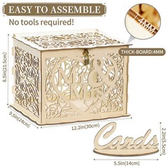 1 PCS Wooden Wedding Card Box With Lock Sign Mr Mrs Money Gift Post Case