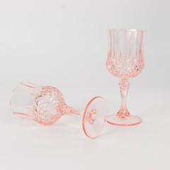 TRANSPARENT BLUSH 6 Plastic 8 oz Crystal Cut Goblets WINE GLASSES Party Events