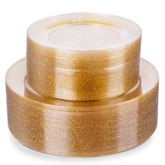 Gold Plastic Plates, Disposable Plates, Heavy Duty 60pcs 120PCS Gold Glitter