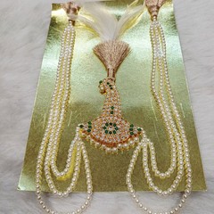 Kalgi, Indian Wedding Handmade Gold plated kundan safa kalangi with pearl string