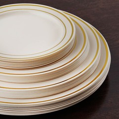 Plastic IVORY with Gold Rim 6″ PLATES Disposable Party Wedding WHOLESALE