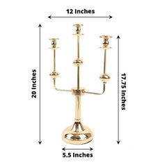 20 in Gold 3 Arm Metal Candelabra Taper CANDLE HOLDER Centerpiece Party Events