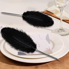 Elegant Black Feather Ballpoint Pen for Wedding Signing – Lightweight & Stylish