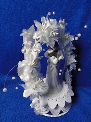 New Wilton Orchid Cascade Wedding Cake Top, white tux # 117-7333