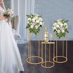 A Set of 3 Cylindrical Flower Racks Gold Party Decor Stand Metal Flower Holder