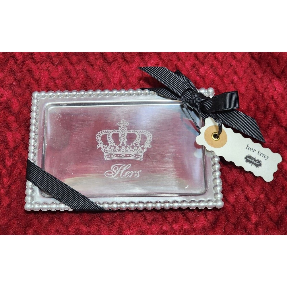 Mud Pie Metal Tray, Hers Ring Aluminum Tray Wedding Gift Decor
