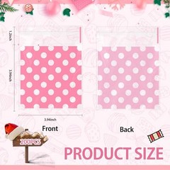 200 Pcs Cookie Bags, 4 x 4 in Self Sealing Cellophane Treat Bags Plastic Pink
