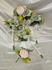 Pink, Cream, Green, Wedding Bouquet Set, Vintage Romantic Wedding Package