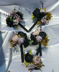 15 Pc Dusty Purple, Lavender, Black Wedding Bouquet Set, Vintage Bouquet Package