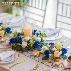 Royal Blue & White Flower Centerpieces – 10 Pcs Artificial Rose Wreaths