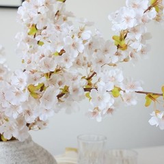 3Pcs Artificial Cherry Blossom Branches 40″ Fake Silk Cherry Blossoms White
