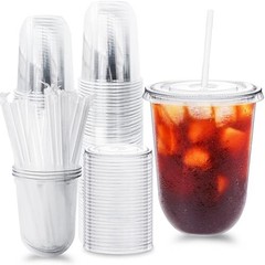 Pack Clear Plastic Cups with Lids and Straws,16 oz Disposable 50 16.0 ounces