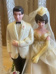 1950’s 1960’s Vintage Hand Beaded Wedding Cake Topper Wilton Bride Groom